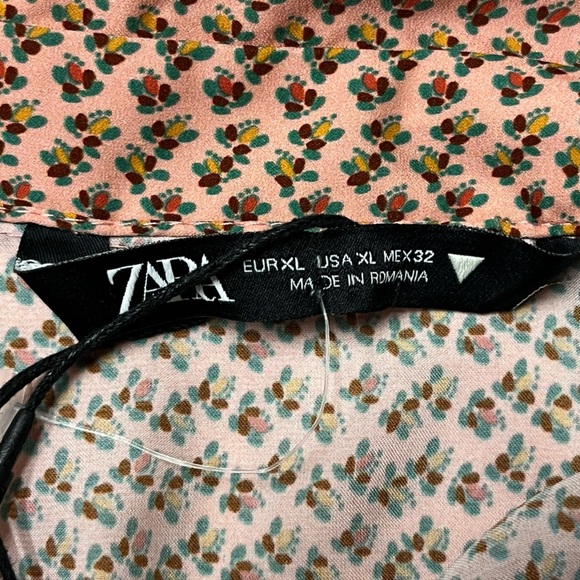 Zara Long Sleeve Pink and Black Floral Button Down Long Shirt dress size XL NWT - Picture 9 of 16